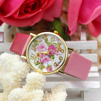 Shsby Brand Casual Γυναικεία λουλούδια Δερμάτινα ρολόγια με λουράκι Γυναικείο ρολόι φόρεμα Γυναικείο ρολόι χρυσό ρολόι κορίτσι μόδας χαλαζίας