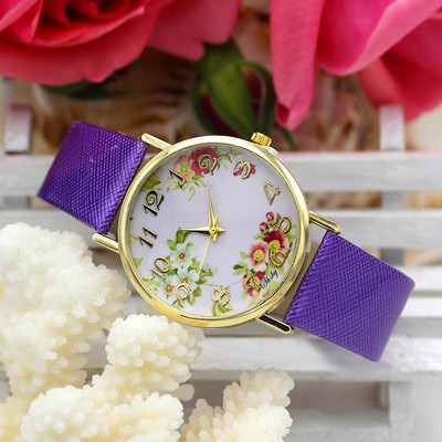 Shsby Brand Casual Γυναικεία λουλούδια Δερμάτινα ρολόγια με λουράκι Γυναικείο ρολόι φόρεμα Γυναικείο ρολόι χρυσό ρολόι κορίτσι μόδας χαλαζίας