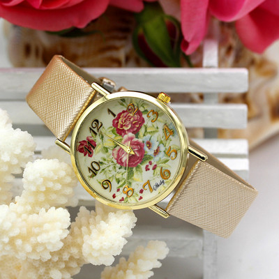 Shsby Brand Casual Γυναικεία λουλούδια Δερμάτινα ρολόγια με λουράκι Γυναικείο ρολόι φόρεμα Γυναικείο ρολόι χρυσό ρολόι κορίτσι μόδας χαλαζίας