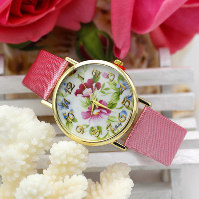 Shsby Brand Casual Γυναικεία λουλούδια Δερμάτινα ρολόγια με λουράκι Γυναικείο ρολόι φόρεμα Γυναικείο ρολόι χρυσό ρολόι κορίτσι μόδας χαλαζίας