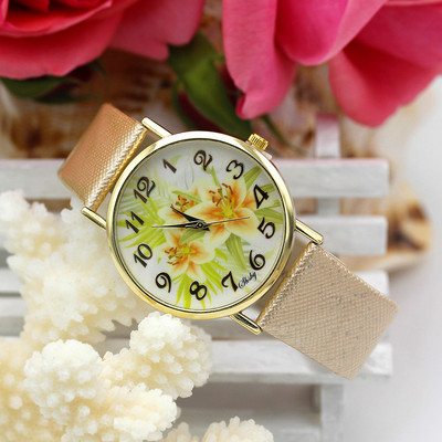 Shsby Brand Casual Γυναικεία λουλούδια Δερμάτινα ρολόγια με λουράκι Γυναικείο ρολόι φόρεμα Γυναικείο ρολόι χρυσό ρολόι κορίτσι μόδας χαλαζίας