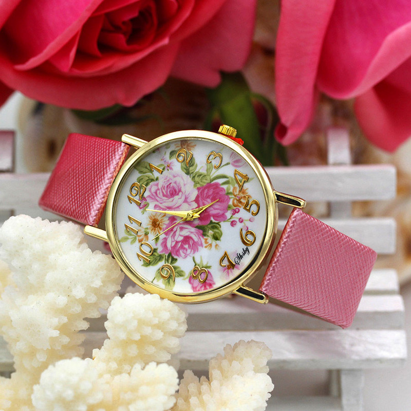 Shsby Brand Casual Γυναικεία λουλούδια Δερμάτινα ρολόγια με λουράκι Γυναικείο ρολόι φόρεμα Γυναικείο ρολόι χρυσό ρολόι κορίτσι μόδας χαλαζίας