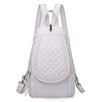 Baltos moteriškos kuprinės Moteriškos skalbtos minkštos odinės kuprinės Moteriškos Sac A Dos Mokykliniai krepšiai mergaitėms Kelioninės kuprinės kuprinės