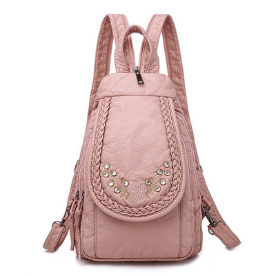 Baltos moteriškos kuprinės Moteriškos skalbtos minkštos odinės kuprinės Moteriškos Sac A Dos Mokykliniai krepšiai mergaitėms Kelioninės kuprinės kuprinės