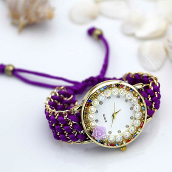 shsby νέο Γυναικείο λουλούδι πλεκτό ρολόι χειρός τριαντάφυλλο γυναικείο ρολόι Χρώμα αστραφτερό ρολόι υφασμάτινο στρας γλυκό ρολόι για κορίτσι