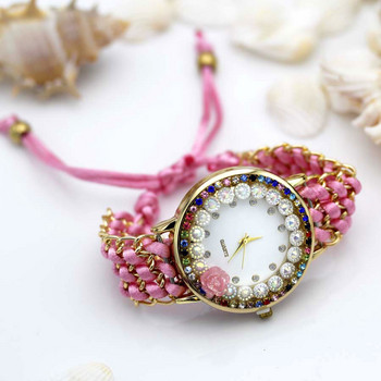 shsby νέο Γυναικείο λουλούδι πλεκτό ρολόι χειρός τριαντάφυλλο γυναικείο ρολόι Χρώμα αστραφτερό ρολόι υφασμάτινο στρας γλυκό ρολόι για κορίτσι