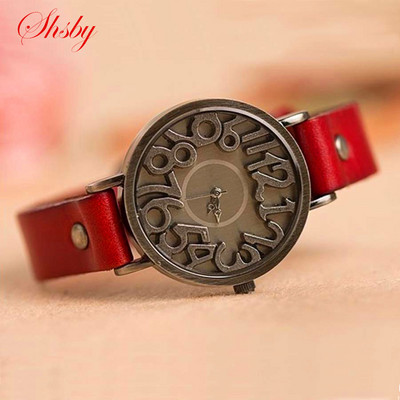 Shsby New Vintage Digital Hollow Γνήσιο δερμάτινο ρολόγια αγελάδας με λουράκι Γυναικεία ρολόγια φορέματος Γυναικείο ρολόι χαλαζία Φοιτητικό ρολόι ελεύθερου χρόνου