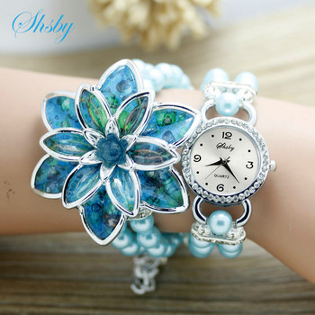 shsby fashion Γυναικεία ρολόγια Rhinestone Γυναικείο λουράκι με πέρλες Πολλά πέταλα βραχιόλι λουλουδιών χαλαζία ρολόγια χειρός γυναικείο φόρεμα ρολόγια