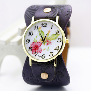 shsby Új érkezés Nyomtatott bőr karkötő karóra Széles sávos ruhaóra virágokkal Divat Női alkalmi óra ajándék lányoknak