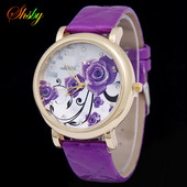 Shsby márka lila virágok Bőr szíjas karórák Divat Női strassz kvarc óra Női ruha Órák lány ajándék