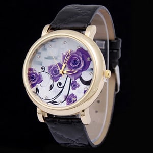 Shsby márka lila virágok Bőr szíjas karórák Divat Női strassz kvarc óra Női ruha Órák lány ajándék