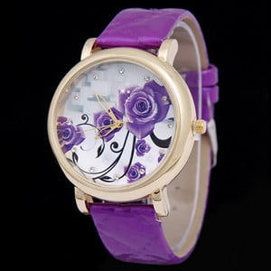 Shsby márka lila virágok Bőr szíjas karórák Divat Női strassz kvarc óra Női ruha Órák lány ajándék
