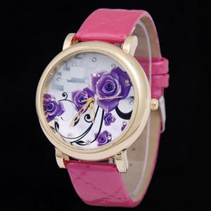 Shsby márka lila virágok Bőr szíjas karórák Divat Női strassz kvarc óra Női ruha Órák lány ajándék