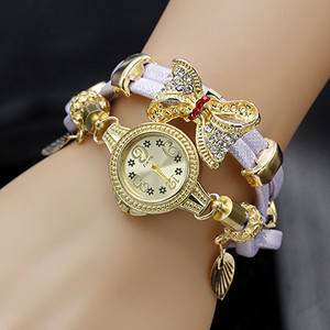 Shsby Fashion Sieviešu Rhinestone Pulksteņi Sieviešu Virves Siksna Zelta sakausējums Bowknot Rokassprādze Kvarca Rokas pulksteņi Sieviešu pulksteņi