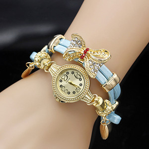 Shsby Fashion Sieviešu Rhinestone Pulksteņi Sieviešu Virves Siksna Zelta sakausējums Bowknot Rokassprādze Kvarca Rokas pulksteņi Sieviešu pulksteņi