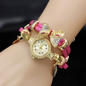 Shsby Fashion Sieviešu Rhinestone Pulksteņi Sieviešu Virves Siksna Zelta sakausējums Bowknot Rokassprādze Kvarca Rokas pulksteņi Sieviešu pulksteņi