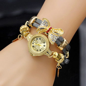 Shsby Fashion Γυναικεία ρολόγια Rhinestone Γυναικεία λουράκια από σχοινί Χρυσό κράμα Βραχιόλι με παπιγιόν Χαλαζίας Ρολόγια χειρός Γυναικεία φόρεμα Ρολόγια