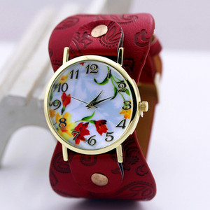 shsby naujas Spausdinta odinė apyrankė rankinis laikrodis plačiajuostė suknelė Laikrodis su gražiomis gėlėmis Madingas moteriškas laisvalaikis Laikrodis mergaitės dovana