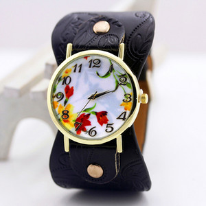 shsby naujas Spausdinta odinė apyrankė rankinis laikrodis plačiajuostė suknelė Laikrodis su gražiomis gėlėmis Madingas moteriškas laisvalaikis Laikrodis mergaitės dovana