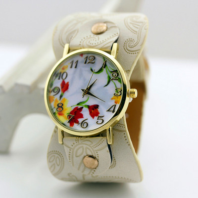 shsby naujas Spausdinta odinė apyrankė rankinis laikrodis plačiajuostė suknelė Laikrodis su gražiomis gėlėmis Madingas moteriškas laisvalaikis Laikrodis mergaitės dovana