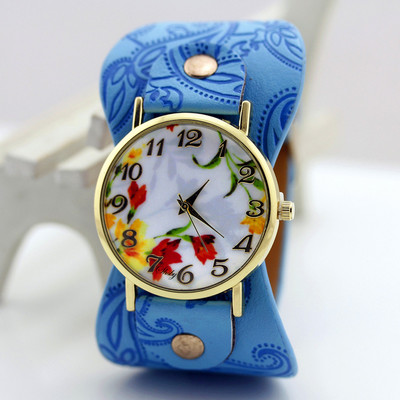 shsby naujas Spausdinta odinė apyrankė rankinis laikrodis plačiajuostė suknelė Laikrodis su gražiomis gėlėmis Madingas moteriškas laisvalaikis Laikrodis mergaitės dovana