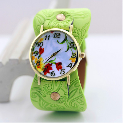 shsby naujas Spausdinta odinė apyrankė rankinis laikrodis plačiajuostė suknelė Laikrodis su gražiomis gėlėmis Madingas moteriškas laisvalaikis Laikrodis mergaitės dovana