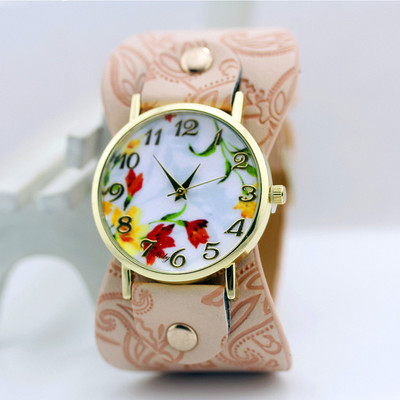 shsby naujas Spausdinta odinė apyrankė rankinis laikrodis plačiajuostė suknelė Laikrodis su gražiomis gėlėmis Madingas moteriškas laisvalaikis Laikrodis mergaitės dovana