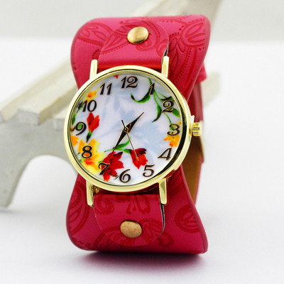 shsby naujas Spausdinta odinė apyrankė rankinis laikrodis plačiajuostė suknelė Laikrodis su gražiomis gėlėmis Madingas moteriškas laisvalaikis Laikrodis mergaitės dovana