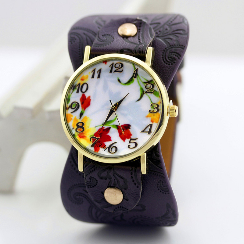 shsby naujas Spausdinta odinė apyrankė rankinis laikrodis plačiajuostė suknelė Laikrodis su gražiomis gėlėmis Madingas moteriškas laisvalaikis Laikrodis mergaitės dovana