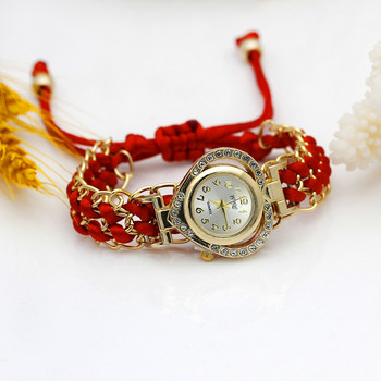 Γυναικείο ρολόι με χρυσό φόρεμα Loving Heart Νέο γυναικείο πλεκτό ρολόι χειρός Χρώμα αστραφτερό ρολόι από ύφασμα στρας Γλυκό κοριτσίστικο ρολόι