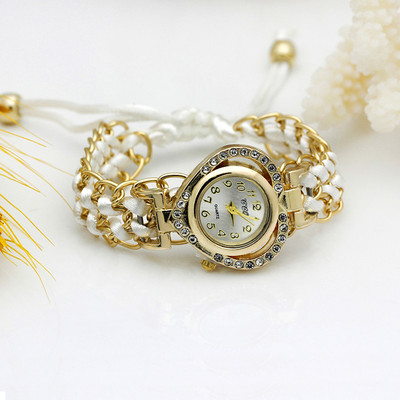 Γυναικείο ρολόι με χρυσό φόρεμα Loving Heart Νέο γυναικείο πλεκτό ρολόι χειρός Χρώμα αστραφτερό ρολόι από ύφασμα στρας Γλυκό κοριτσίστικο ρολόι