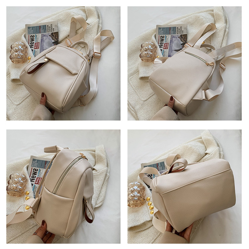 Rucsac Mic Casual Femei Rucsac din piele Pu de capacitate mare Geanta de scoala de culoare solida Geanta de voiaj Rucsac de femeie Mochilas