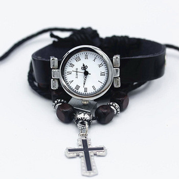 shsby Νέο unisex ρολόι ROMA vintage δερμάτινο λουράκι ρολόγια βραχιόλι Ρολόγια θρησκευτικού σταυρού γυναικείο φόρεμα Ασημένιο γυναικείο ρολόι χειρός