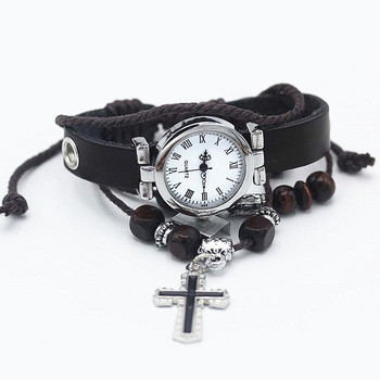 shsby Νέο unisex ρολόι ROMA vintage δερμάτινο λουράκι ρολόγια βραχιόλι Ρολόγια θρησκευτικού σταυρού γυναικείο φόρεμα Ασημένιο γυναικείο ρολόι χειρός