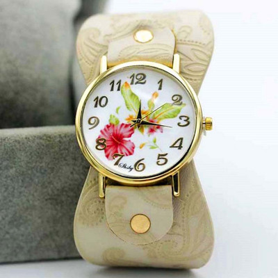 Shsby New Arrival Εκτυπωμένο Δερμάτινο Βραχιόλι Ρολόι χειρός Φαρδιά Φόρεμα Ρολόι Πολύμορφα Λουλούδια Γυναικείο Casual Ρολόι για κορίτσι Δώρο