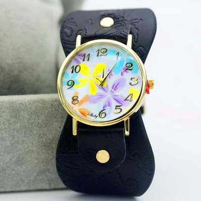 Shsby New Arrival Εκτυπωμένο Δερμάτινο Βραχιόλι Ρολόι χειρός Φαρδιά Φόρεμα Ρολόι Πολύμορφα Λουλούδια Γυναικείο Casual Ρολόι για κορίτσι Δώρο
