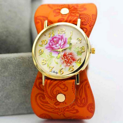 Shsby New Arrival Εκτυπωμένο Δερμάτινο Βραχιόλι Ρολόι χειρός Φαρδιά Φόρεμα Ρολόι Πολύμορφα Λουλούδια Γυναικείο Casual Ρολόι για κορίτσι Δώρο