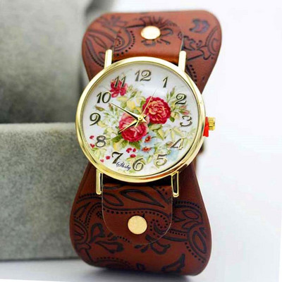 Shsby New Arrival Εκτυπωμένο Δερμάτινο Βραχιόλι Ρολόι χειρός Φαρδιά Φόρεμα Ρολόι Πολύμορφα Λουλούδια Γυναικείο Casual Ρολόι για κορίτσι Δώρο