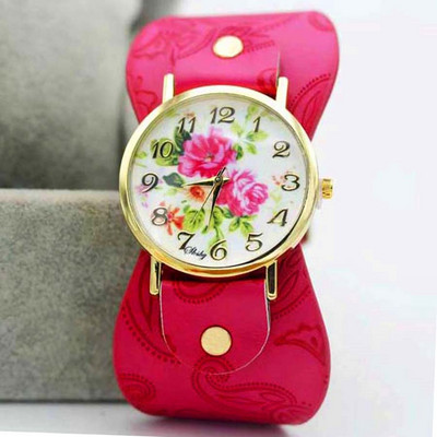 Shsby New Arrival Εκτυπωμένο Δερμάτινο Βραχιόλι Ρολόι χειρός Φαρδιά Φόρεμα Ρολόι Πολύμορφα Λουλούδια Γυναικείο Casual Ρολόι για κορίτσι Δώρο
