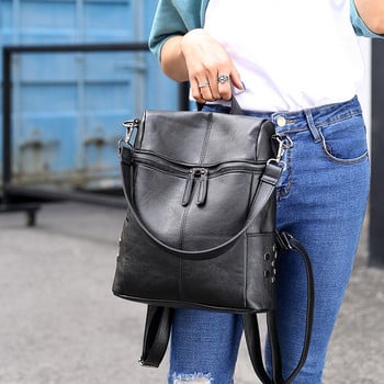 Дамска ежедневна дамска раница Ученическа раница от PU кожа за тийнейджърки Пътна раница Винтидж масивни чанти през рамо