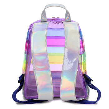 Нова ежедневна прозрачна раница Rainbow Stripe чанти PVC прозрачен контрастен цвят Модни ученически чанти с голям капацитет за момичета
