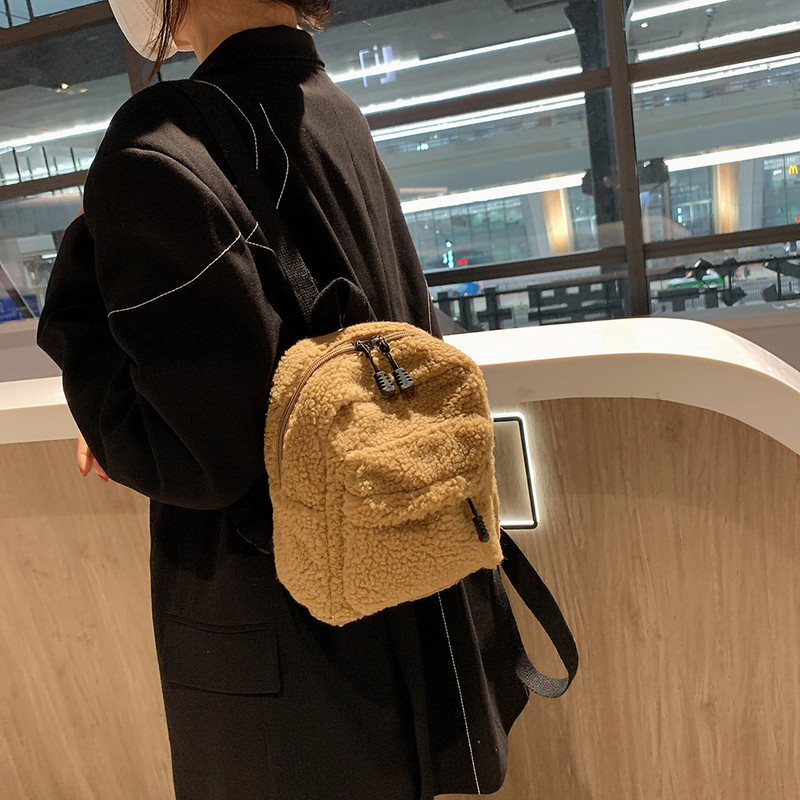 Rucsac mic de pluș pentru femei, simplu, de culoare solidă, pentru femei, toamnă iarnă, mini genți de școală pentru copii, genți de umăr