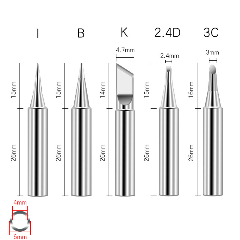 5db Forrasztópáka Tiszta réz 900M Forrasztópáka Fej készlet Belül forró csupasz réz elektromos forrasztópáka hegy I+B+K+2.4D+3C