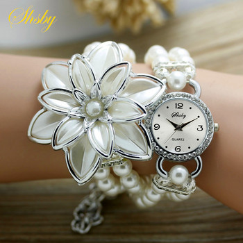 shsby fashion Γυναικεία ρολόγια Rhinestone Γυναικείο λουράκι με πέρλες Πολλά πέταλα βραχιόλι λουλουδιών χαλαζία ρολόγια χειρός γυναικείο φόρεμα ρολόγια
