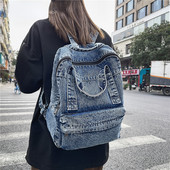 Rucsac de femei din denim de vis de Mara Rucsac de călătorie retro Geantă de mare capacitate Genți de școală pentru elevi și fete adolescente