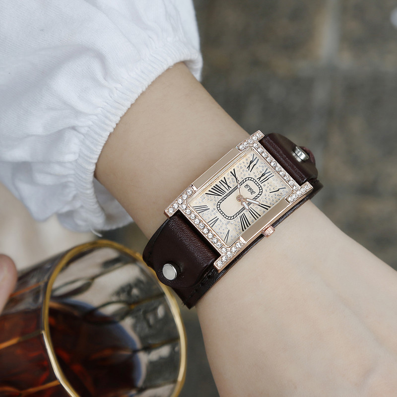 Rome Babysbreath ikdienas sieviešu kvadrātveida rokas pulkstenis Govs ādas siksniņa Sieviešu pulkstenis sieviešu kleita kvarca pulkstenis pāri rokassprādzes pulksteņi