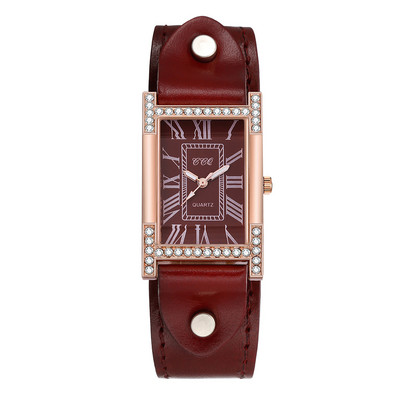 Rooma vabaaja naiste ruut käekell lehma nahast rihmaga kell naiste kleit kvartskristallist käekell paarid käevõru kellad