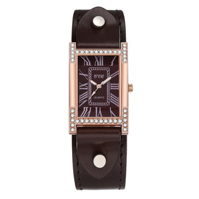 Rooma vabaaja naiste ruut käekell lehma nahast rihmaga kell naiste kleit kvartskristallist käekell paarid käevõru kellad