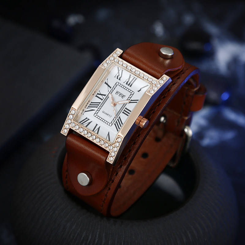 Rooma vabaaja naiste ruut käekell lehma nahast rihmaga kell naiste kleit kvartskristallist käekell paarid käevõru kellad