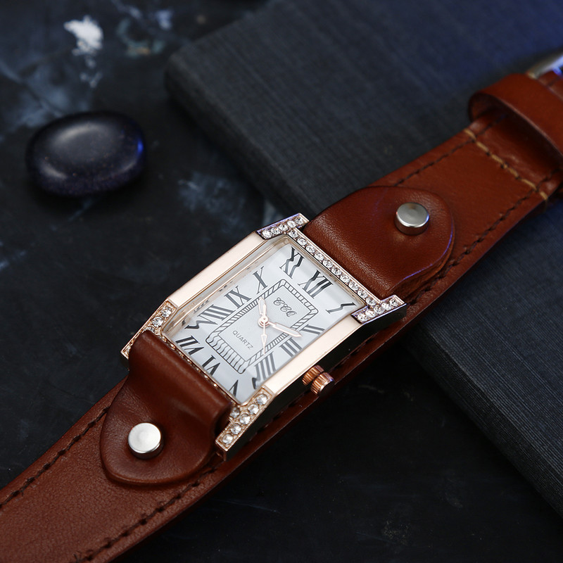 Rooma vabaaja naiste ruut käekell lehma nahast rihmaga kell naiste kleit kvartskristallist käekell paarid käevõru kellad